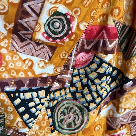 Vintage MODA Intl 90s Mini Dress Abstract Print India Cotton Button Front - Picture 8 of 12